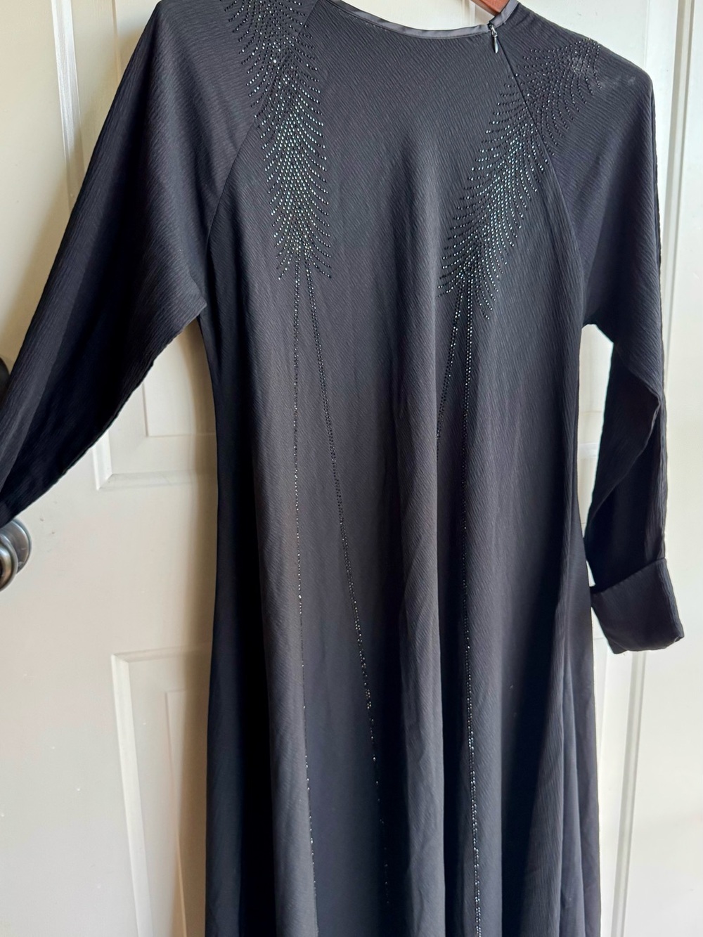 Black Rhinestone Embellished Maxi Dress Abaya Kaftan Size 52 Formal